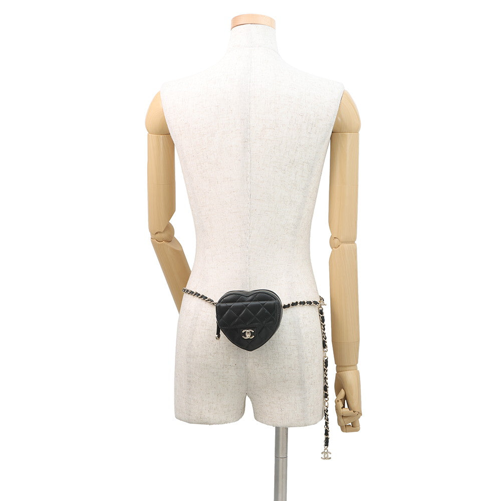 CHANEL Matelasse Heart Chain Shoulder Bag BlackAP2787 Lambskin