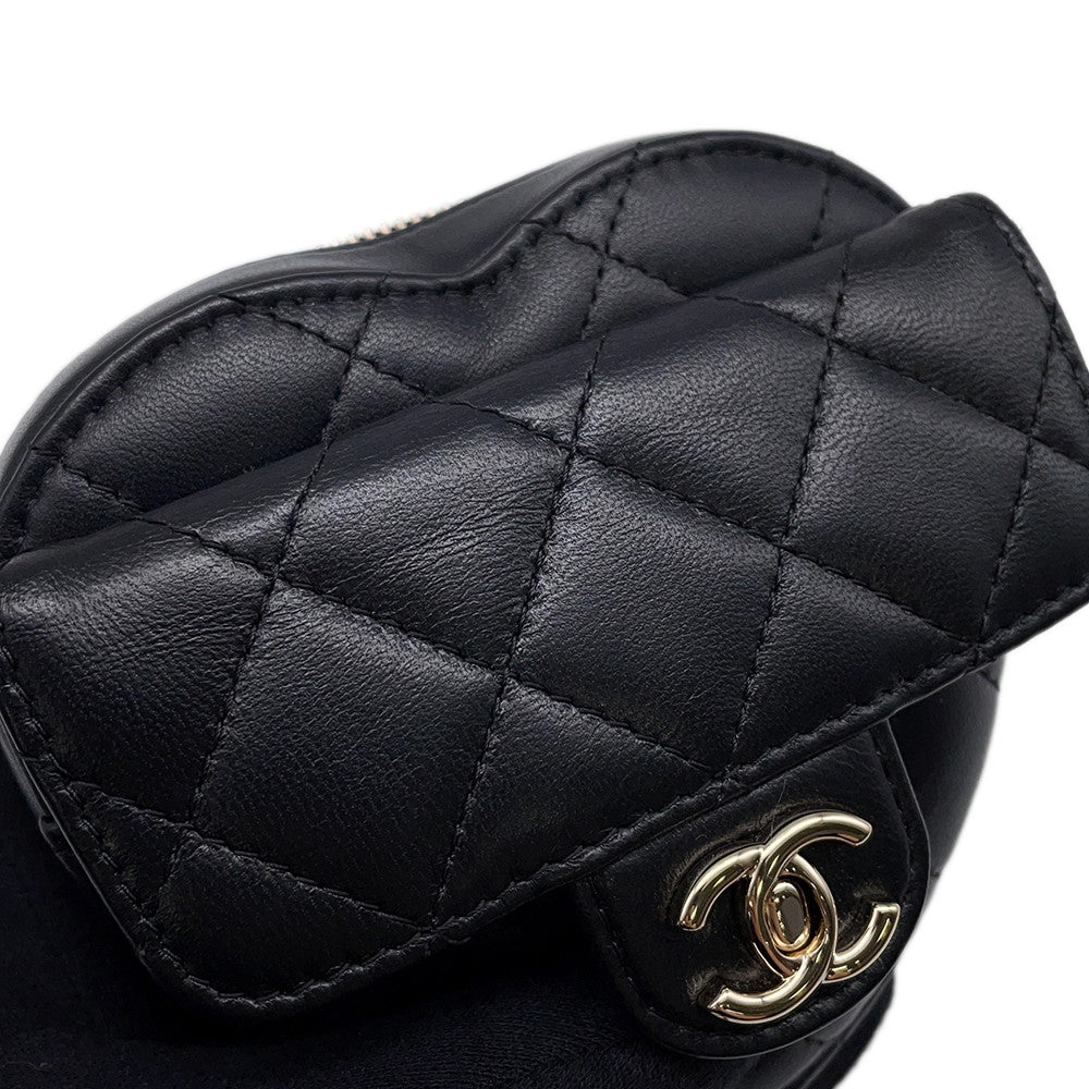CHANEL Matelasse Heart Chain Shoulder Bag BlackAP2787 Lambskin