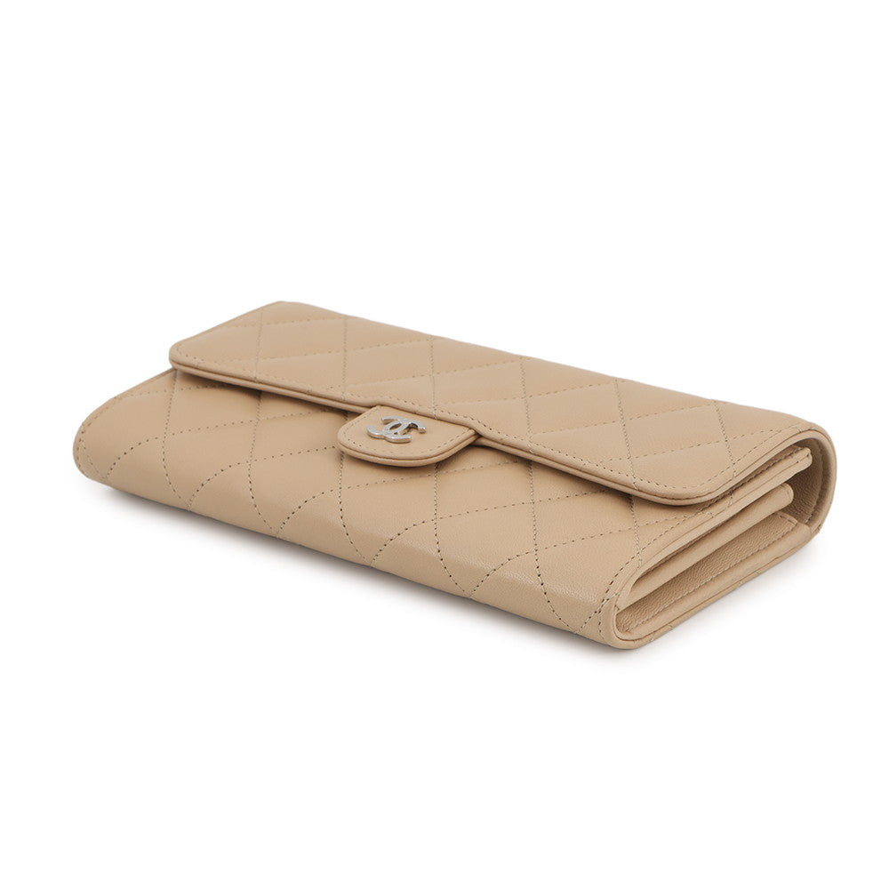 CHANEL Matelasse Classic Long Flap Wallet BeigeA80758 Lambskin