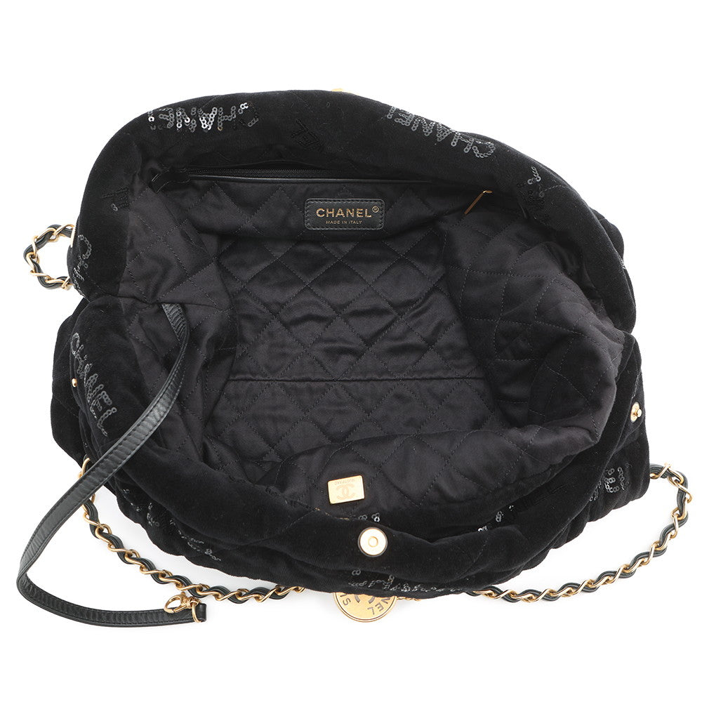CHANEL CHANEL 22 Sequins Shoulder Bag BlackAS3260 Velour Size Small