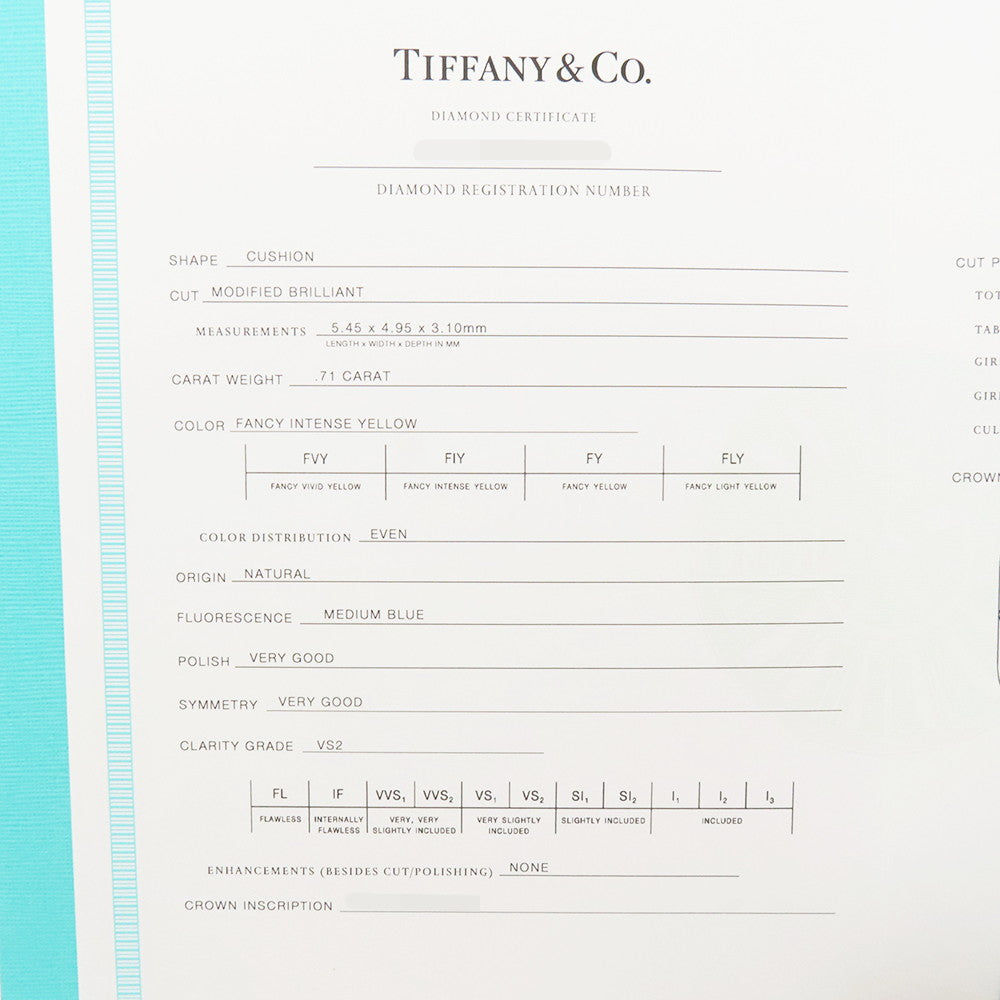 TIFFANY&Co. Soleste Cushion Cut Yellow Diamond Ring Size Approximately No. 9 Pt950 K18YG