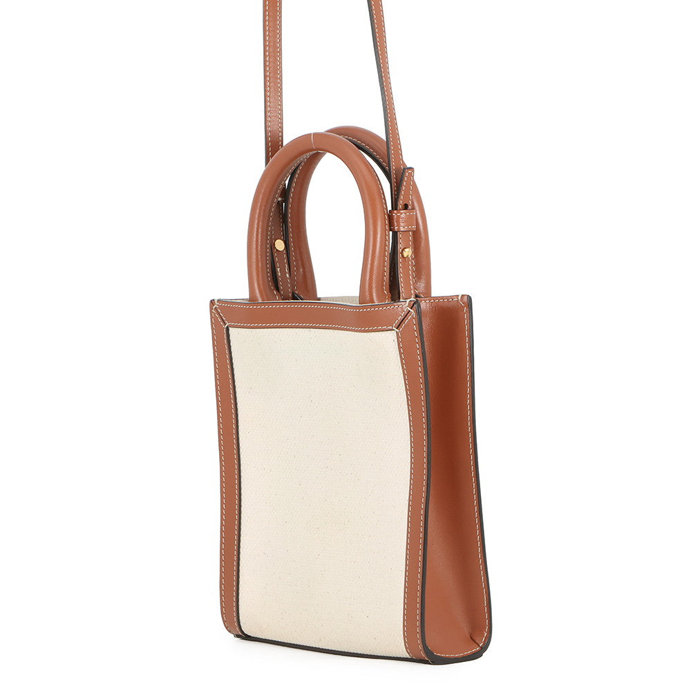 CELINE Mini Vertical Cover 2-Way Bag Ivory/Brown193302DCI.02NT Canvas Leather Size Mini