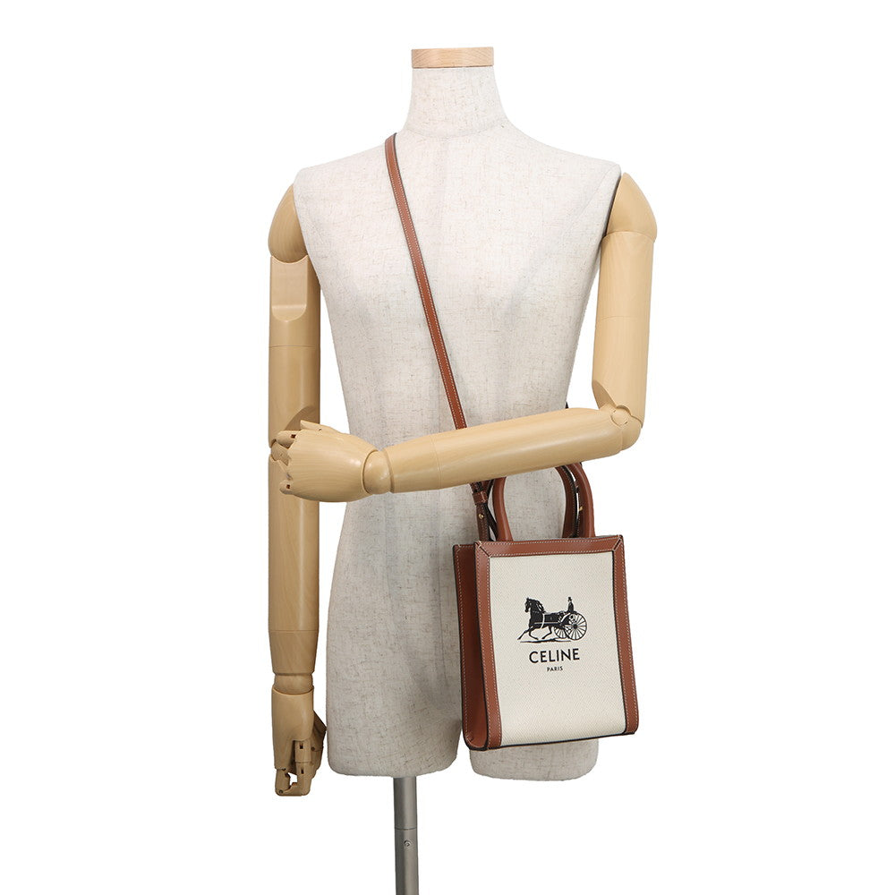 CELINE Mini Vertical Cover 2-Way Bag Ivory/Brown193302DCI.02NT Canvas Leather Size Mini