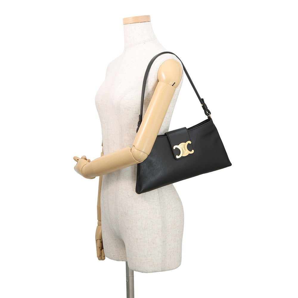 CELINE Willturn Clutch 2-way Bag Black113673FEO.38NO Leather