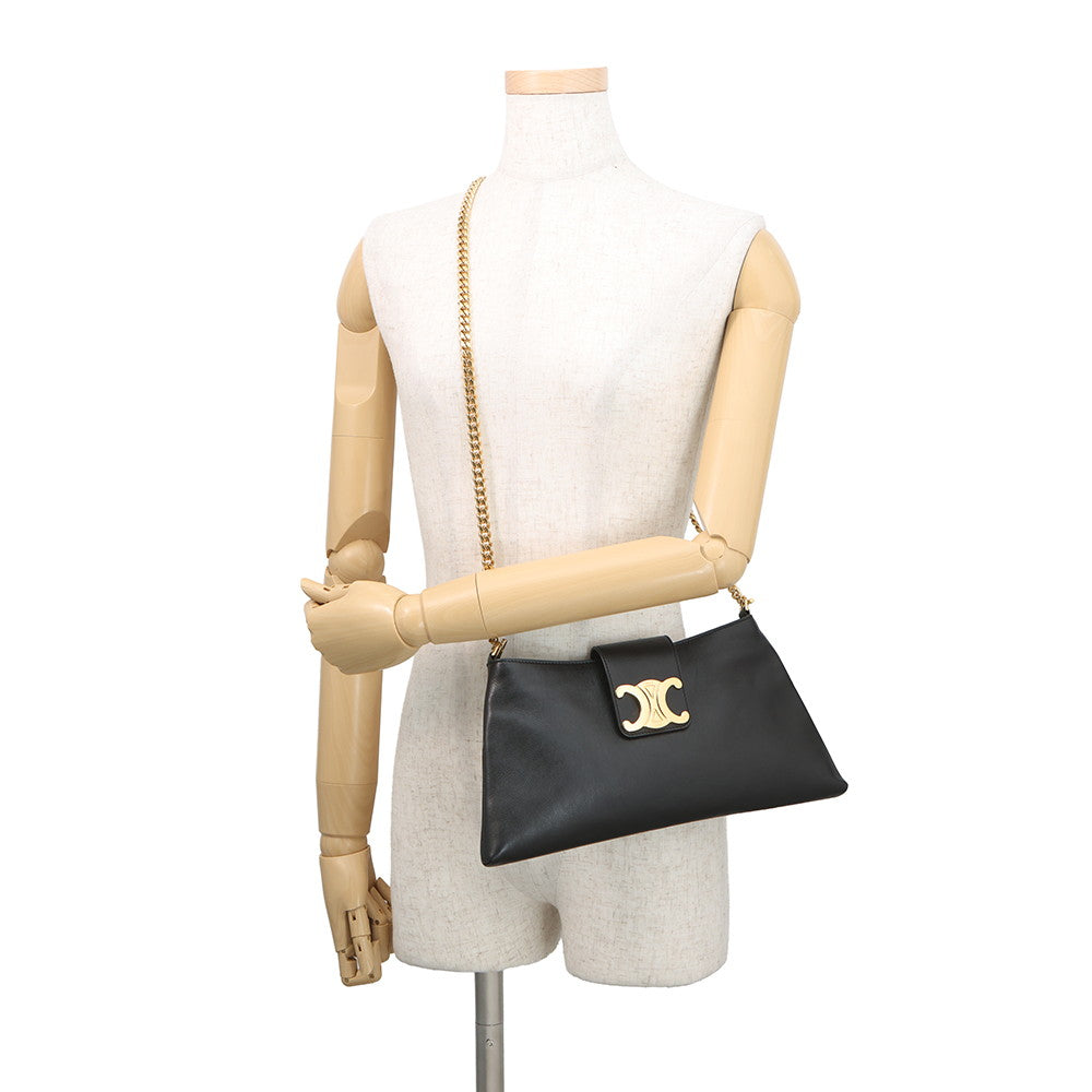 CELINE Willturn Clutch 2-way Bag Black113673FEO.38NO Leather
