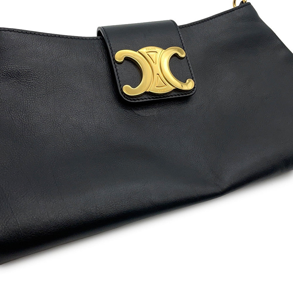 CELINE Willturn Clutch 2-way Bag Black113673FEO.38NO Leather