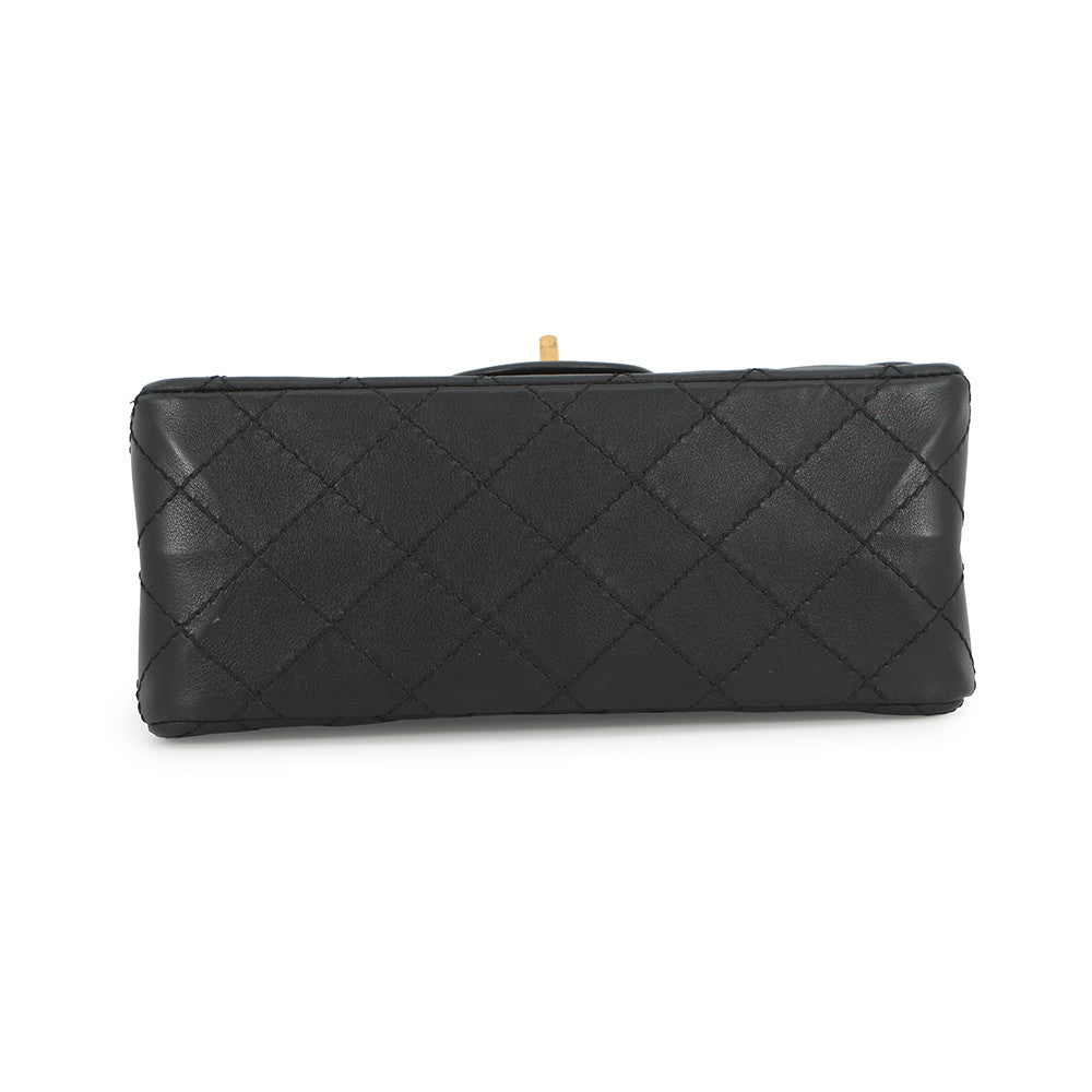 CHANEL 2.55 Matelasse S Flap Chain Shoulder Bag Black Leather Size 20