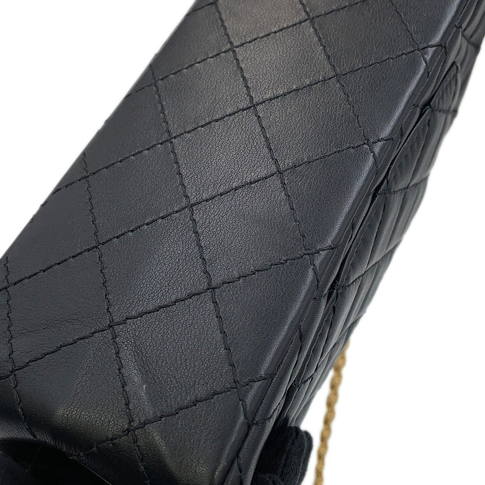 CHANEL 2.55 Matelasse S Flap Chain Shoulder Bag Black Leather Size 20