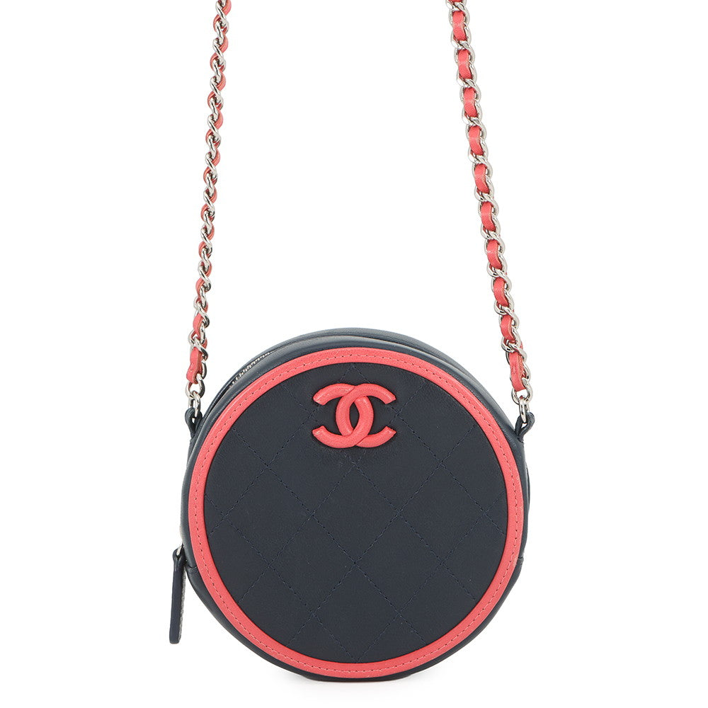 CHANEL Matelasse Round Chain Shoulder Bag Navy/PinkAP0060 Lambskin