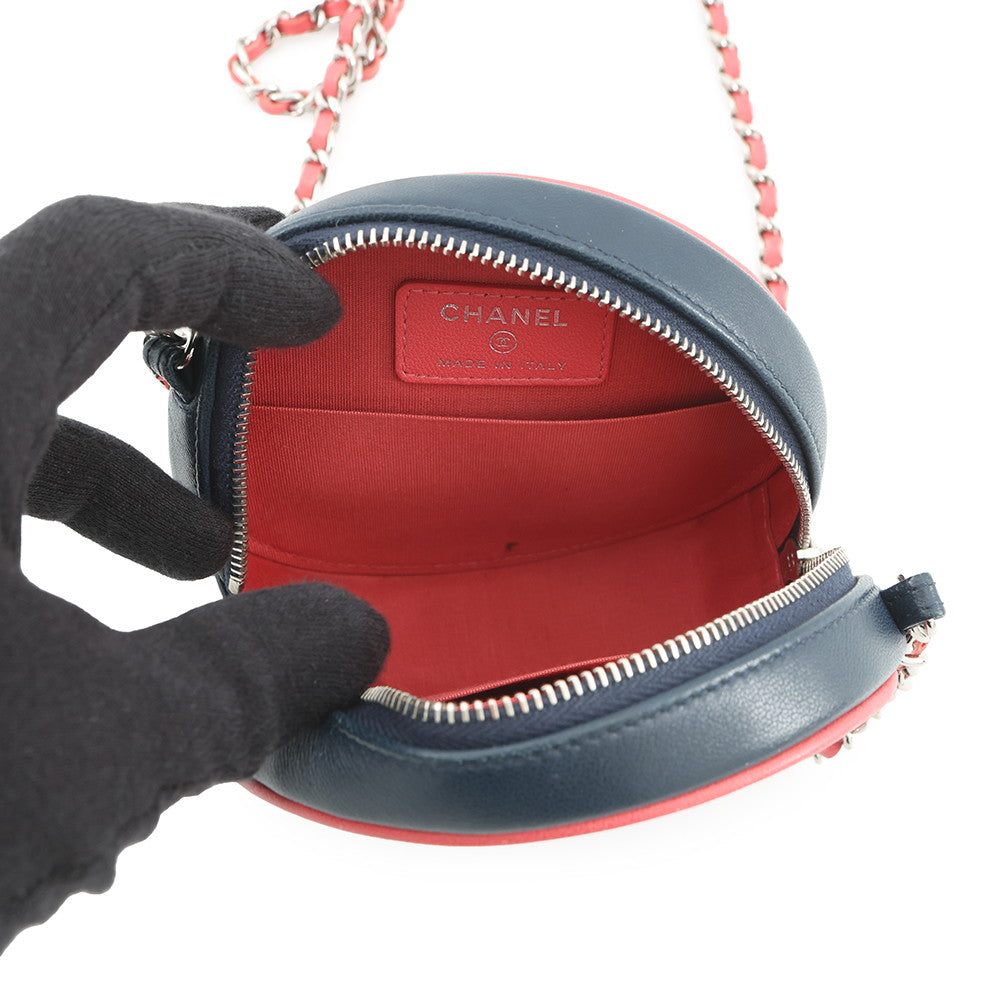 CHANEL Matelasse Round Chain Shoulder Bag Navy/PinkAP0060 Lambskin