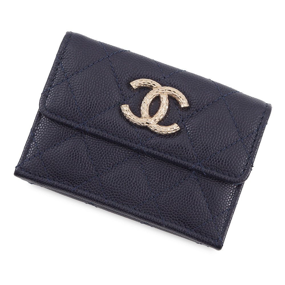 CHANEL Matelasse CC Logo Small Flap NavyAP4319 Caviar Leather