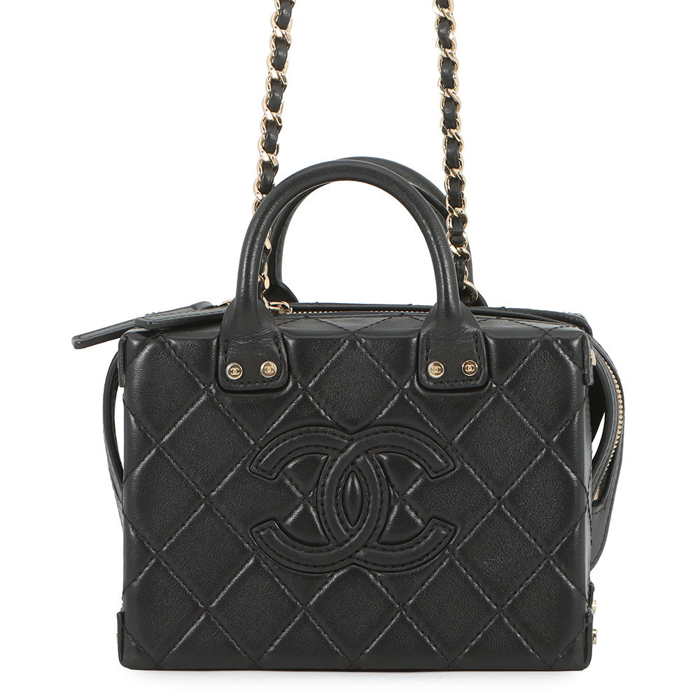 CHANEL Matelasse Trunk Vanity Chain Shoulder BlackAS3344 Leather