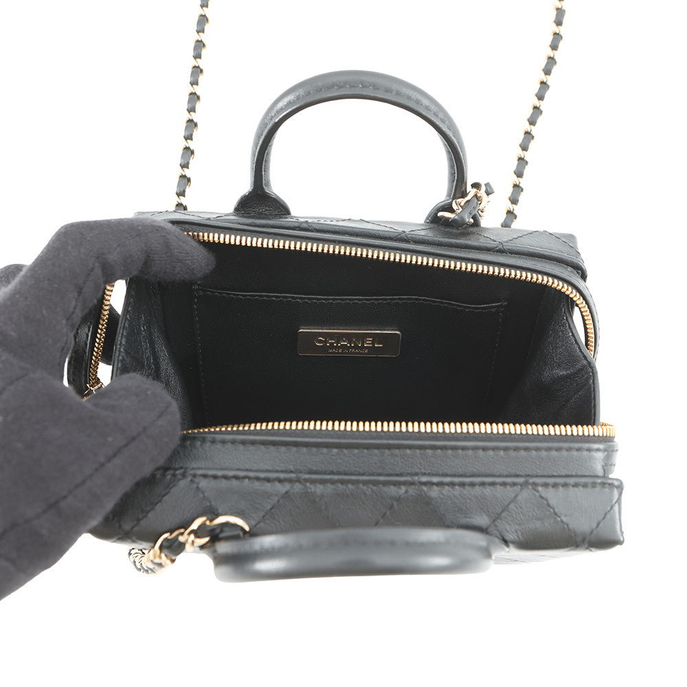 CHANEL Matelasse Trunk Vanity Chain Shoulder BlackAS3344 Leather