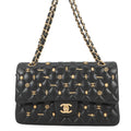 CHANEL Matelasse Double Flap Egyptian Bag Charm Chain Shoulder Bag BlackA01112 Lambskin Size 25