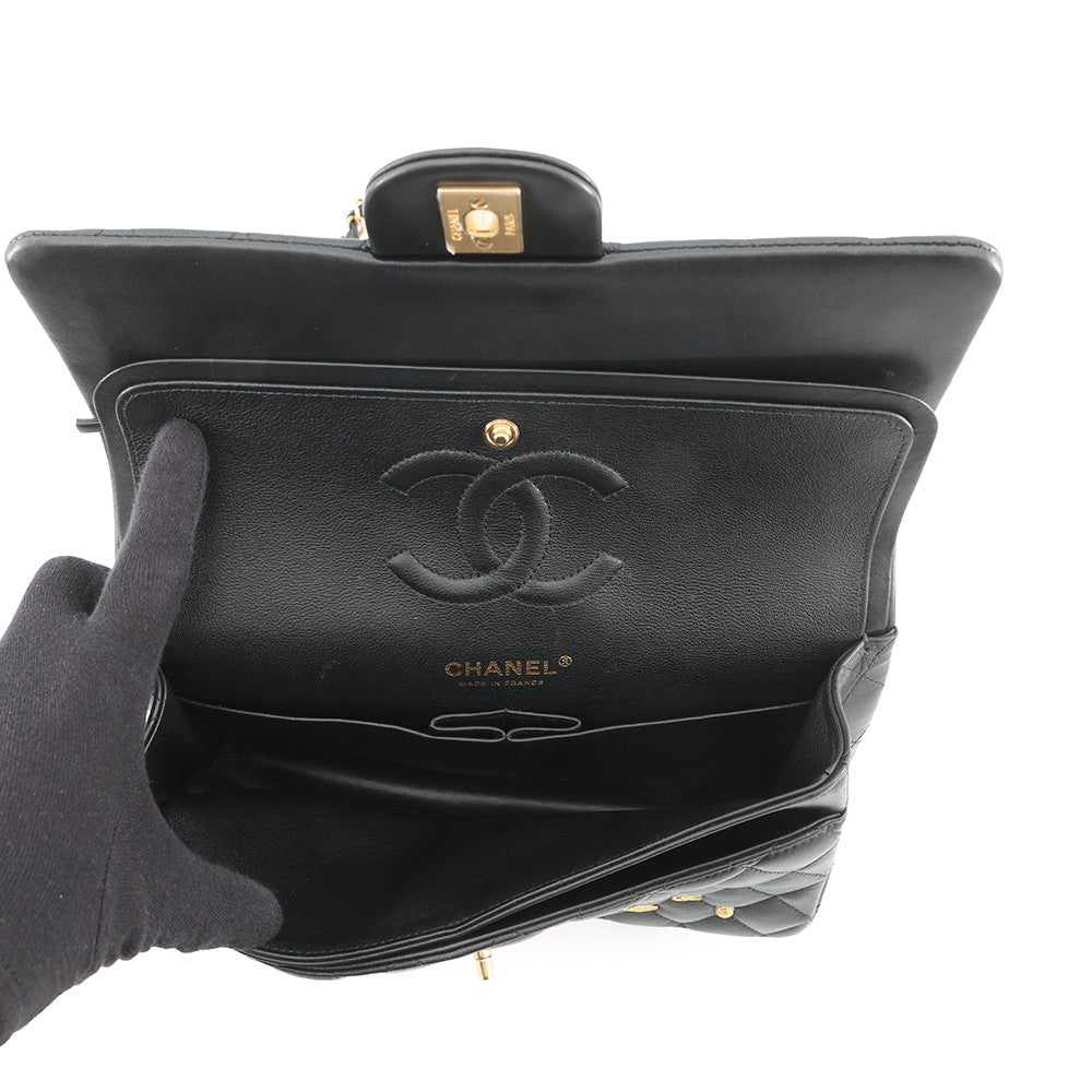 CHANEL Matelasse Double Flap Egyptian Bag Charm Chain Shoulder Bag BlackA01112 Lambskin Size 25