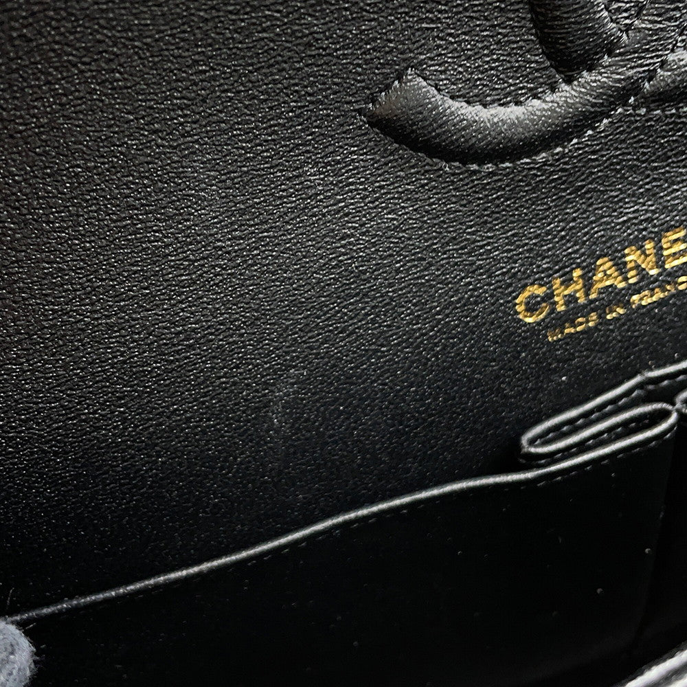 CHANEL Matelasse Double Flap Egyptian Bag Charm Chain Shoulder Bag BlackA01112 Lambskin Size 25