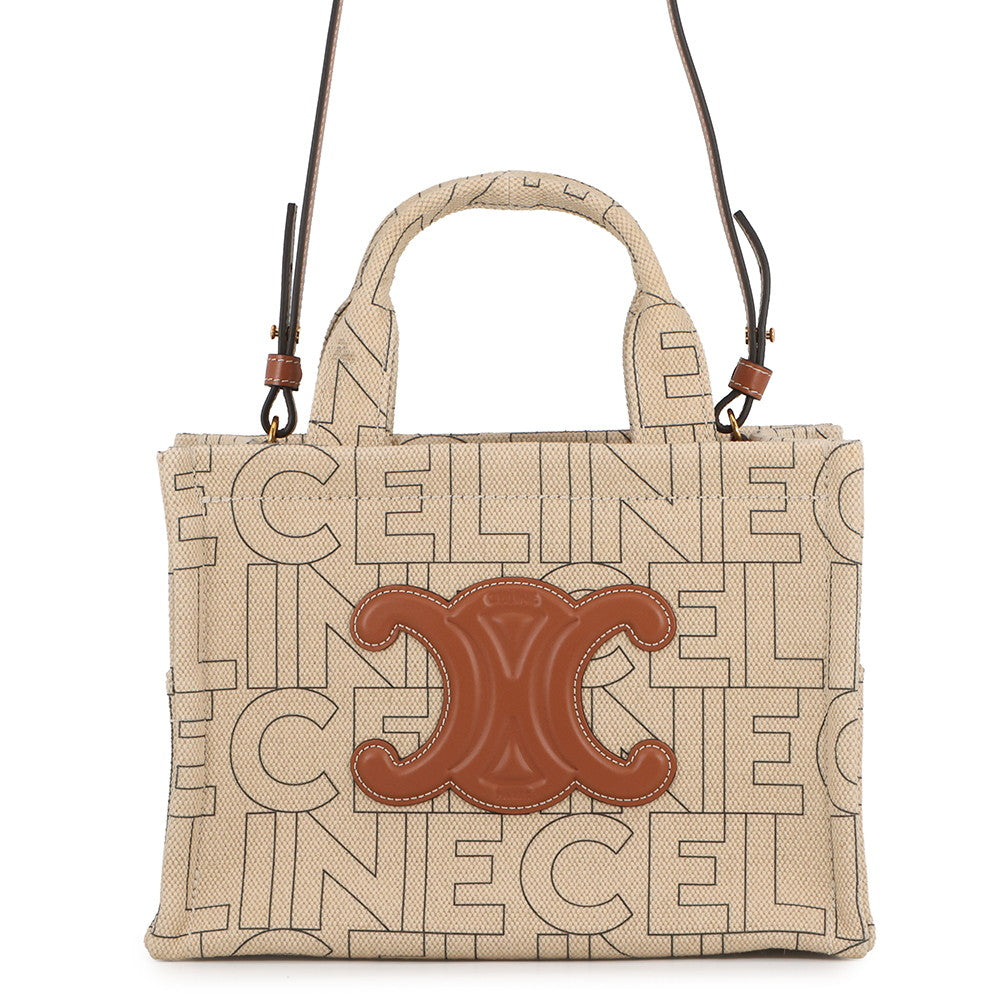 CELINE Triomphe Cabas Tice 2WAYBag Natural/Tan199162 Canvas Leather Size Small
