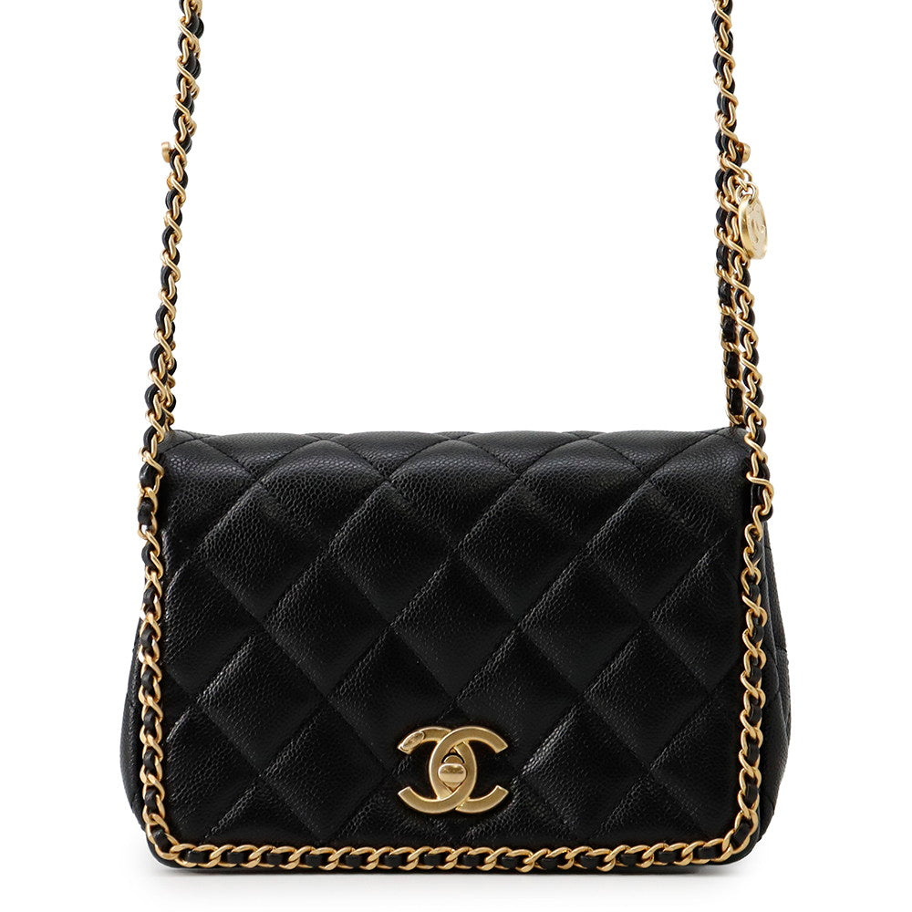 CHANEL Mini Matelasse ChainShoulder Bag BlackAS3467 Caviar Leather