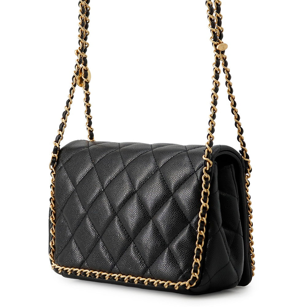 CHANEL Mini Matelasse ChainShoulder Bag BlackAS3467 Caviar Leather