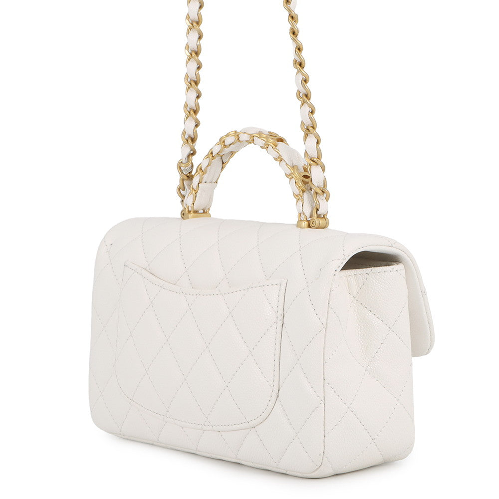 CHANEL Matelasse Top Handle ChainShoulder Bag WhiteAS5702-B21431-10601 Caviar Leather Size Small