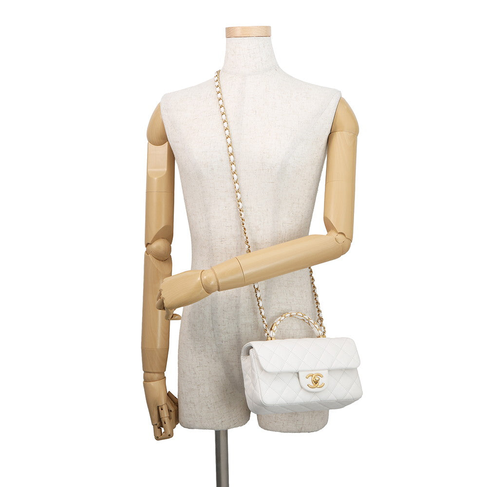 CHANEL Matelasse Top Handle ChainShoulder Bag WhiteAS5702-B21431-10601 Caviar Leather Size Small