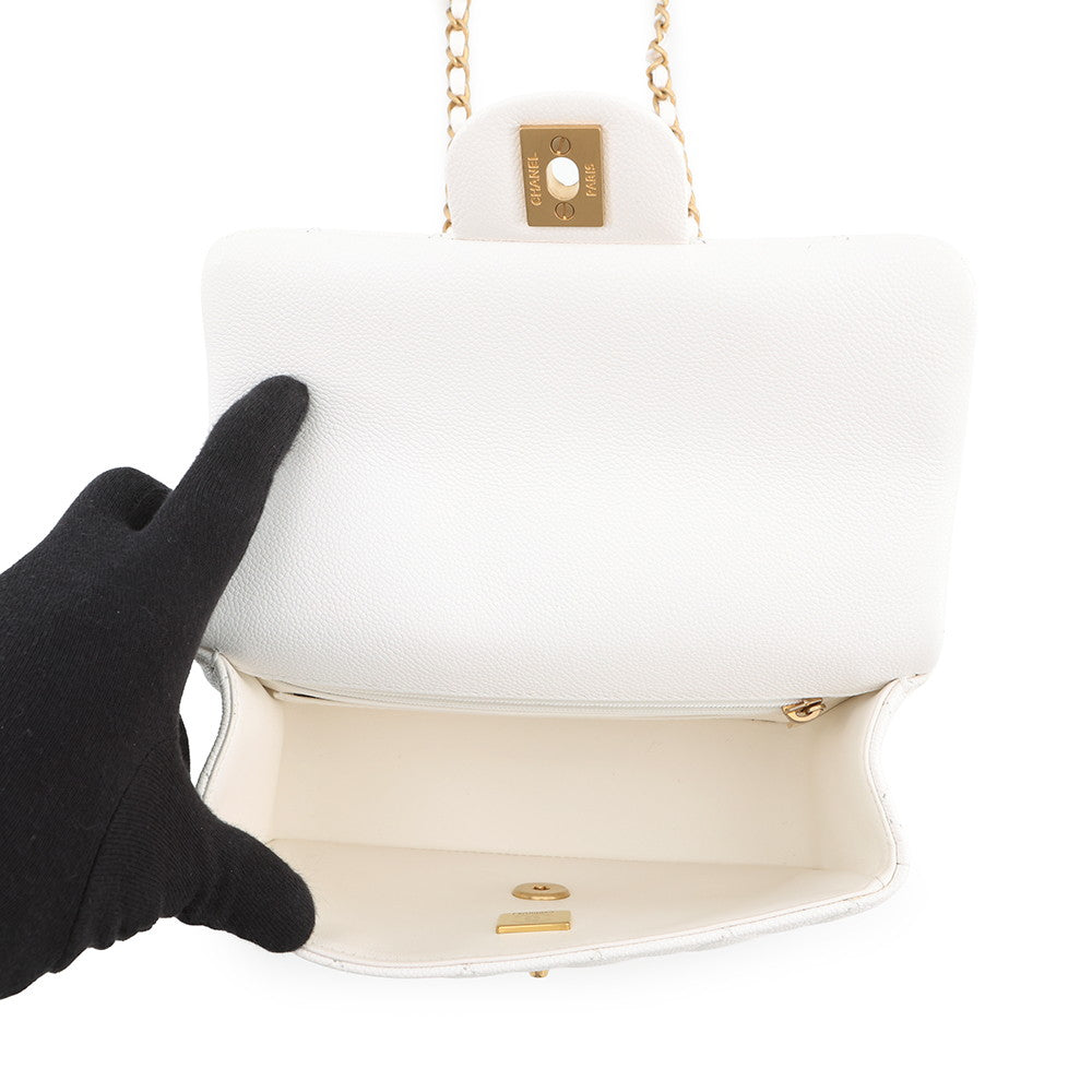 CHANEL Matelasse Top Handle ChainShoulder Bag WhiteAS5702-B21431-10601 Caviar Leather Size Small