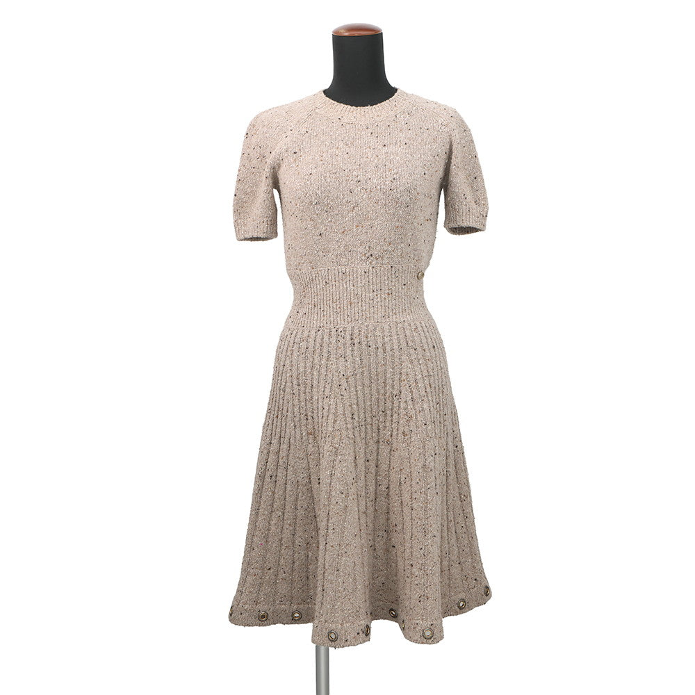 CHANEL Knit design dress Size 36 BeigeP55443 Cashmere100%