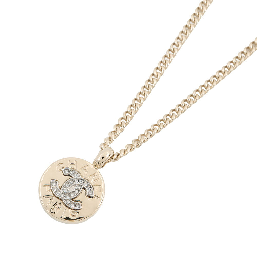 CHANEL CC Logo Coin NecklaceABG026 Gold Plated Rhinestone