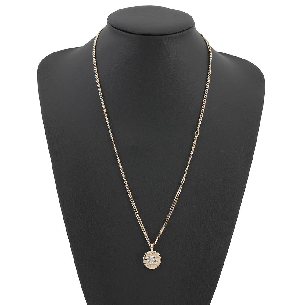 CHANEL CC Logo Coin NecklaceABG026 Gold Plated Rhinestone
