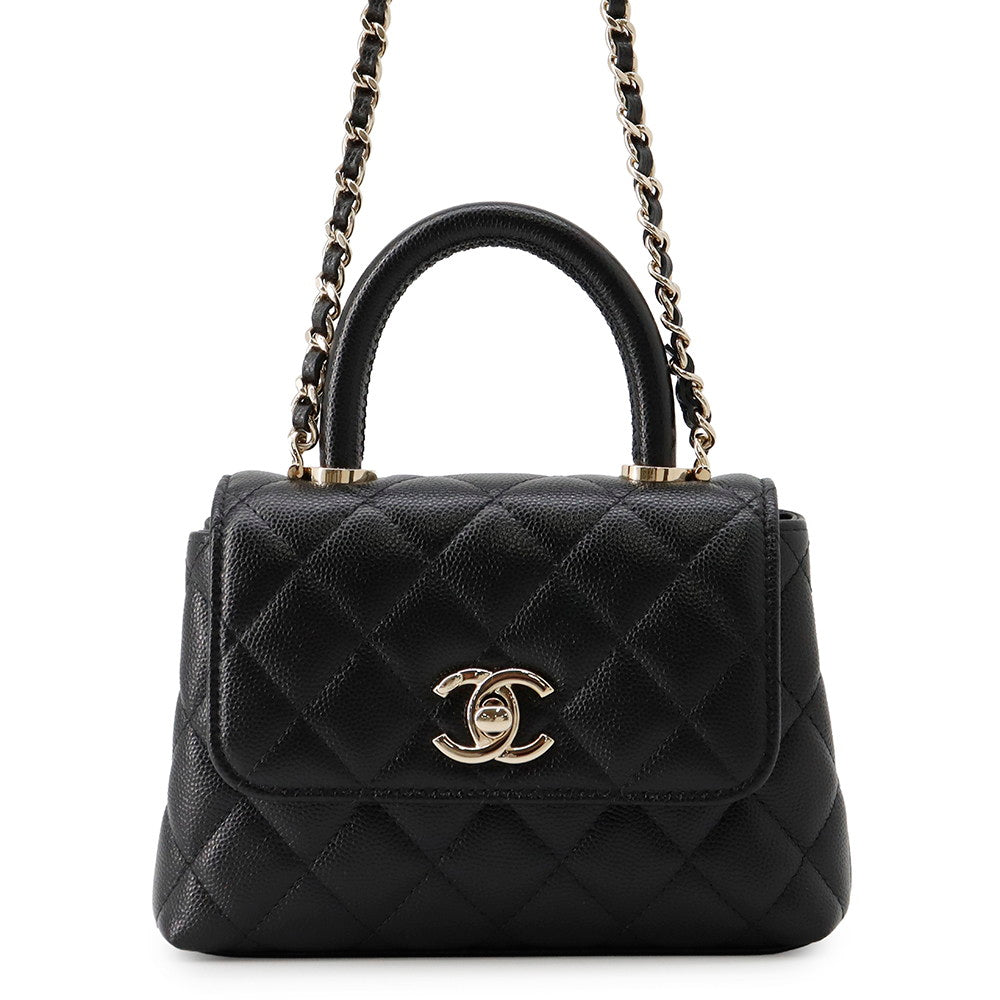 CHANEL Matelasse Coco Handle Chain Shoulder Bag BlackAP4244 Caviar Leather Size Mini mini