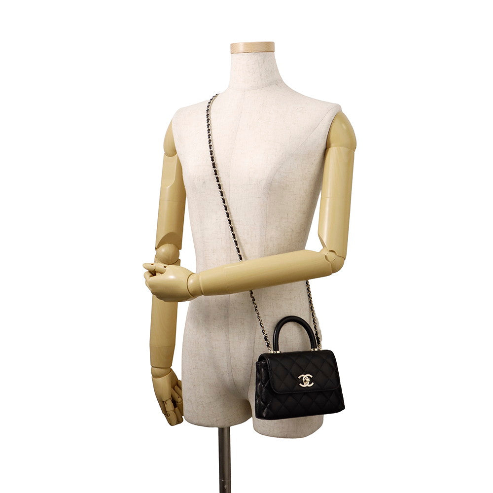 CHANEL Matelasse Coco Handle Chain Shoulder Bag BlackAP4244 Caviar Leather Size Mini mini