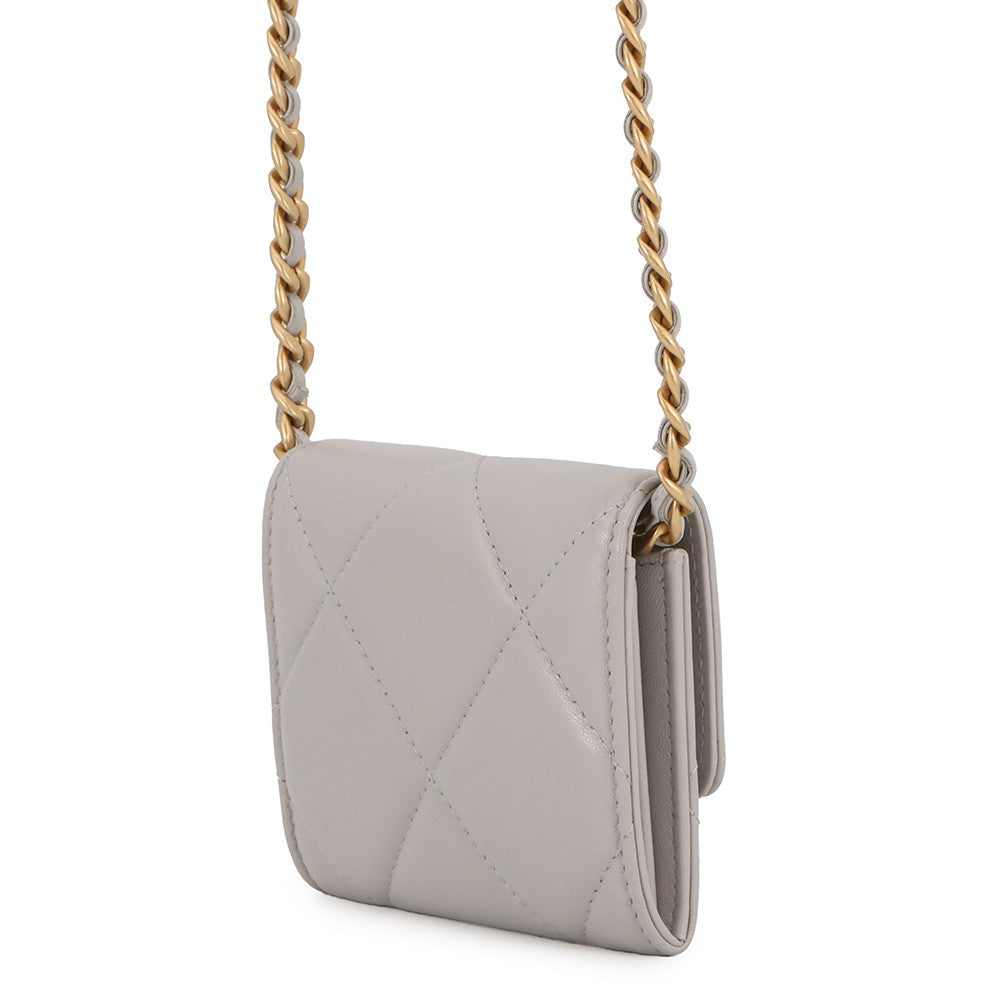 CHANEL CHANEL 19 Flap Compact Chain Shoulder Wallet GrayAP1787 Lambskin