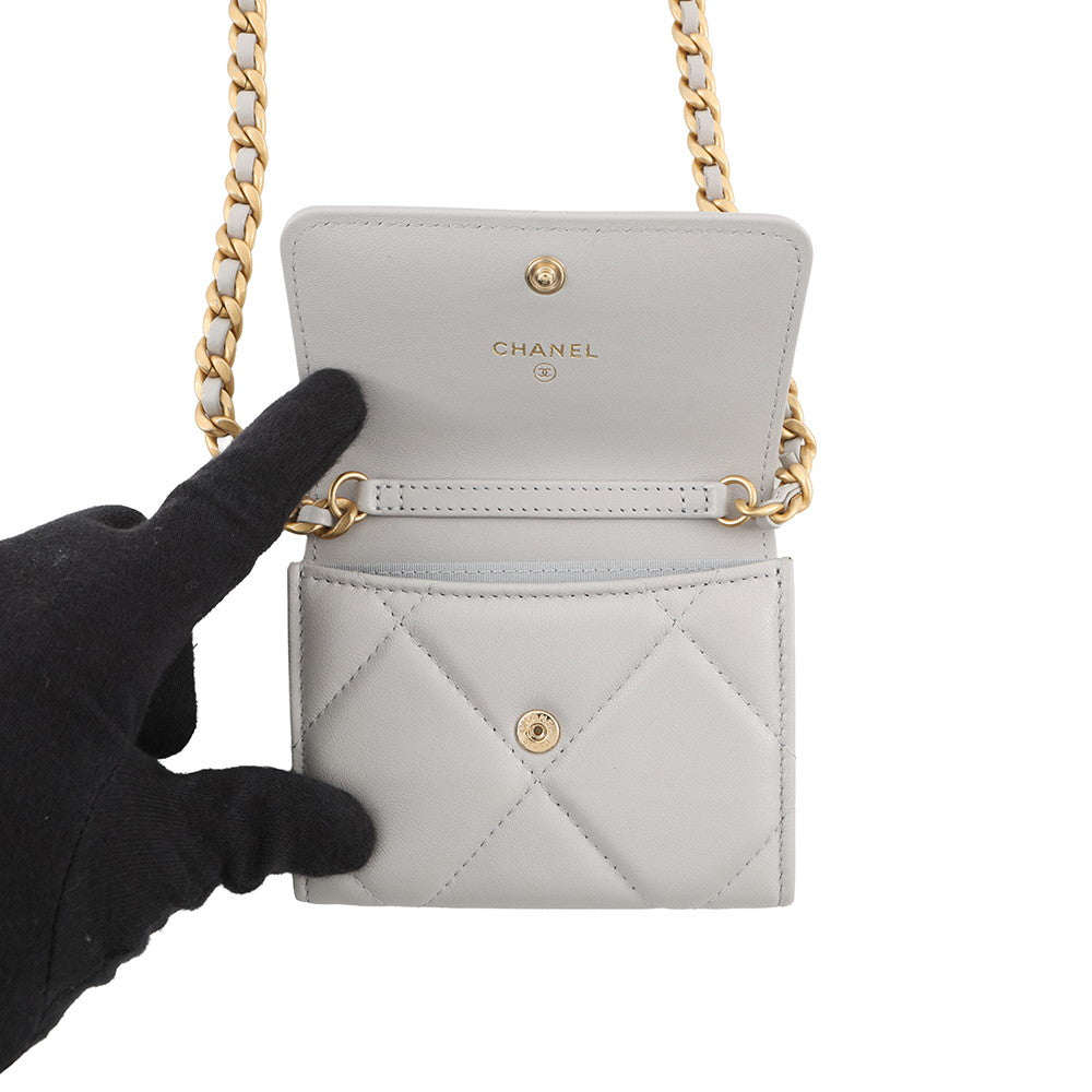 CHANEL CHANEL 19 Flap Compact Chain Shoulder Wallet GrayAP1787 Lambskin