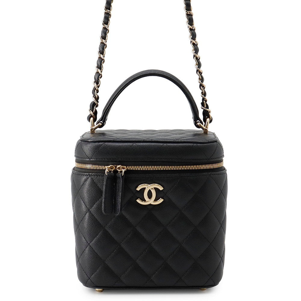 CHANEL Matelasse Vanity Chain Shoulder Bag BlackAS2362 Caviar Leather