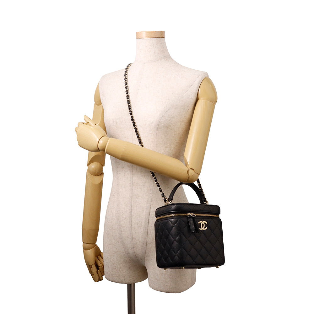 CHANEL Matelasse Vanity Chain Shoulder Bag BlackAS2362 Caviar Leather
