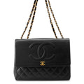 CHANEL Jumbo Matelasse Large CC Logo Chain Shoulder Black Leather