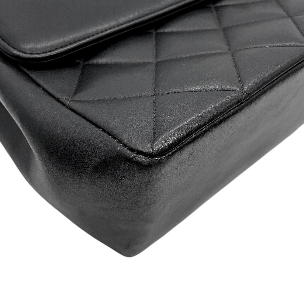 CHANEL Jumbo Matelasse Large CC Logo Chain Shoulder Black Leather