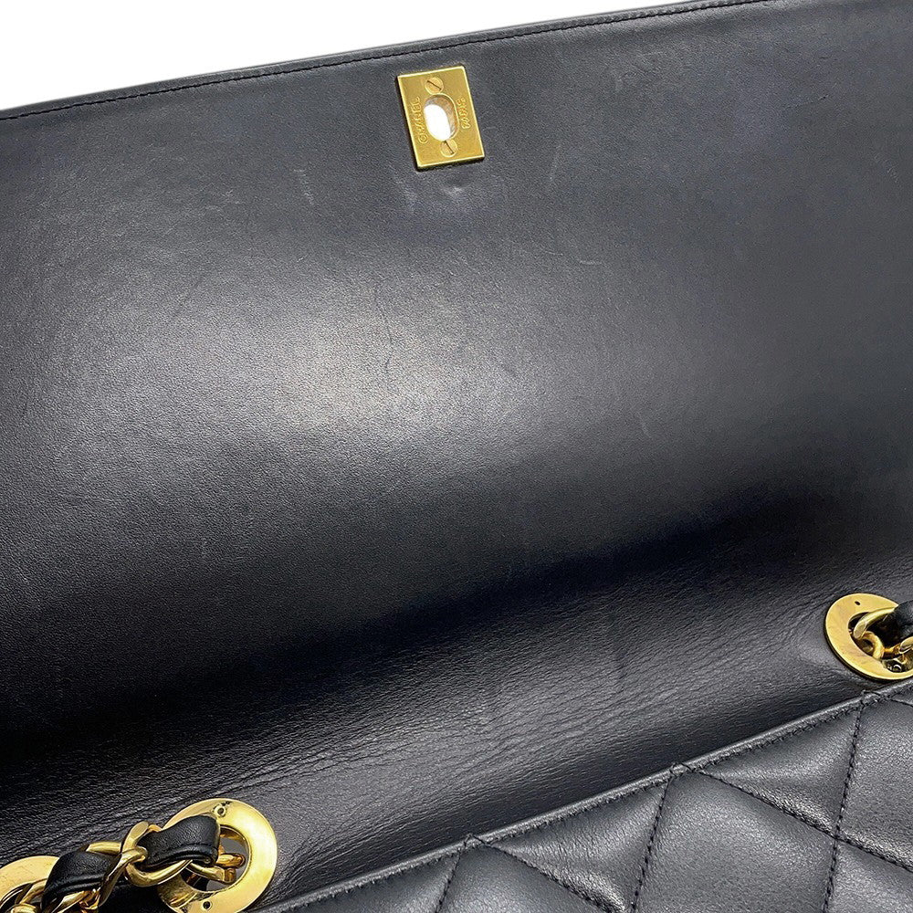 CHANEL Jumbo Matelasse Large CC Logo Chain Shoulder Black Leather