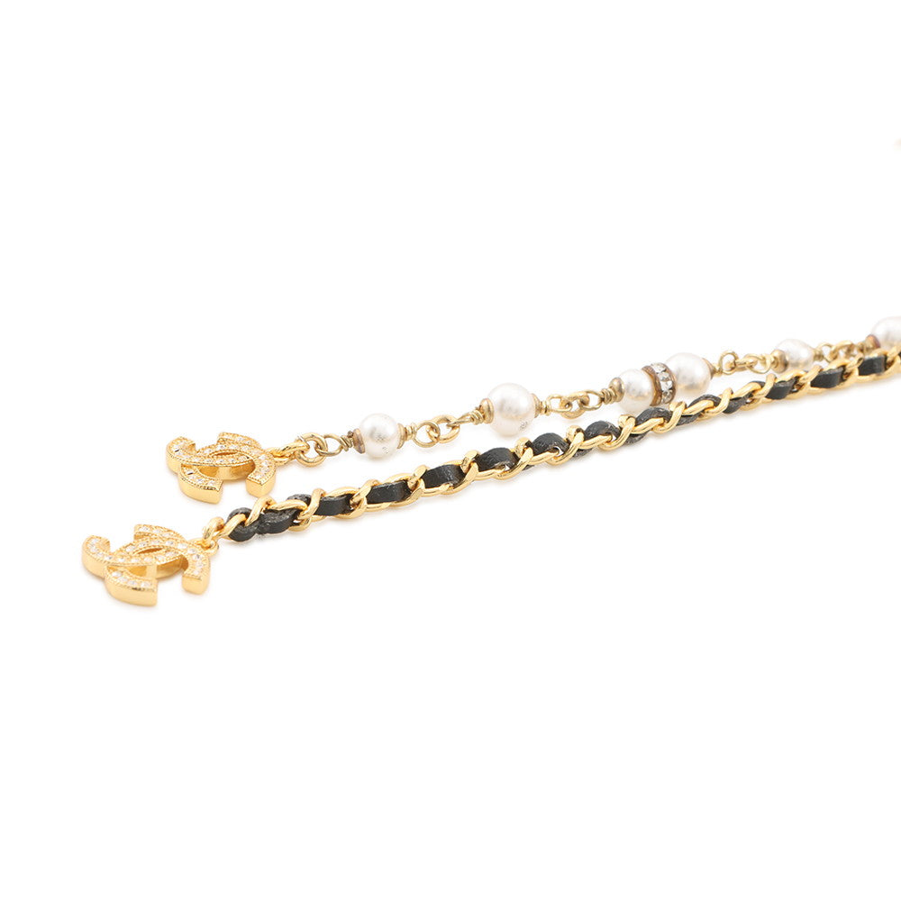 CHANEL CC Logo NecklaceABE732-B18632-NAAOL Gold Plated Rhinestone Faux Pearl Calf Leather