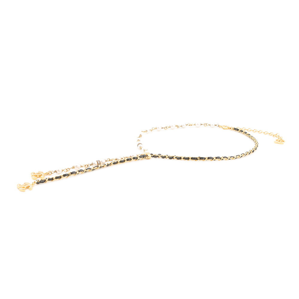CHANEL CC Logo NecklaceABE732-B18632-NAAOL Gold Plated Rhinestone Faux Pearl Calf Leather