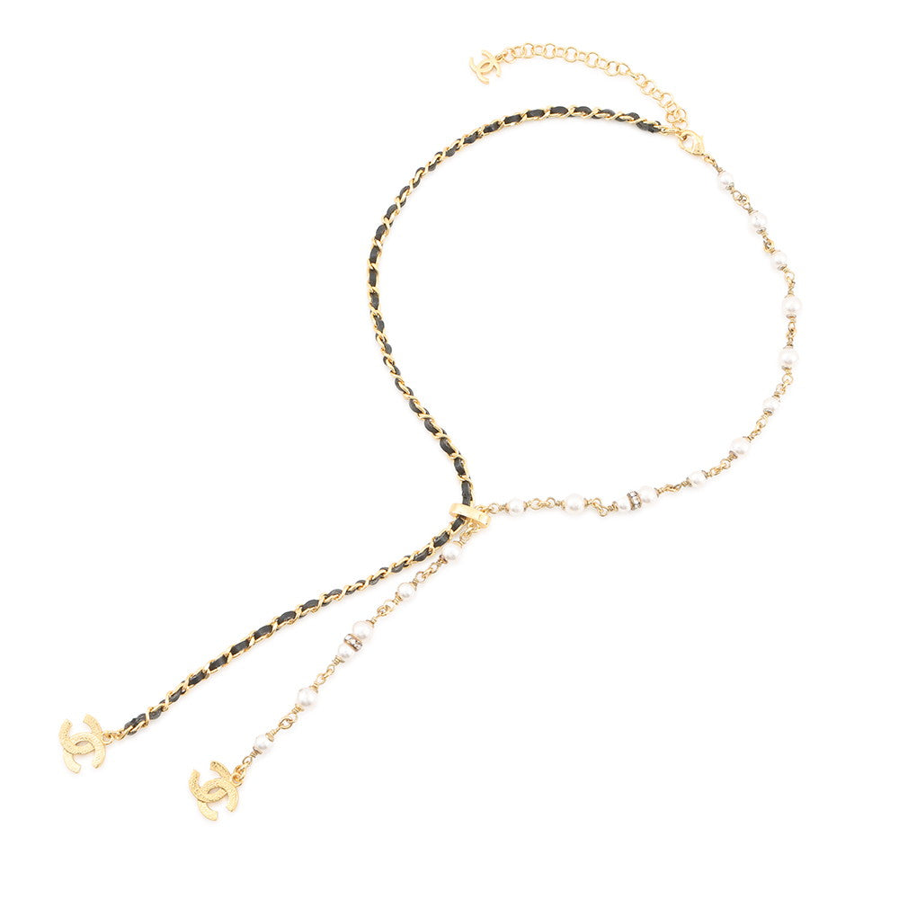 CHANEL CC Logo NecklaceABE732-B18632-NAAOL Gold Plated Rhinestone Faux Pearl Calf Leather