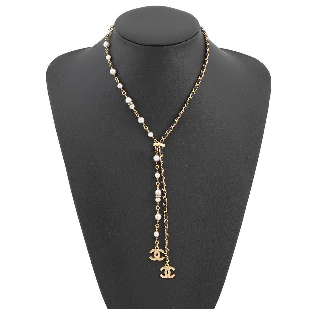 CHANEL CC Logo NecklaceABE732-B18632-NAAOL Gold Plated Rhinestone Faux Pearl Calf Leather