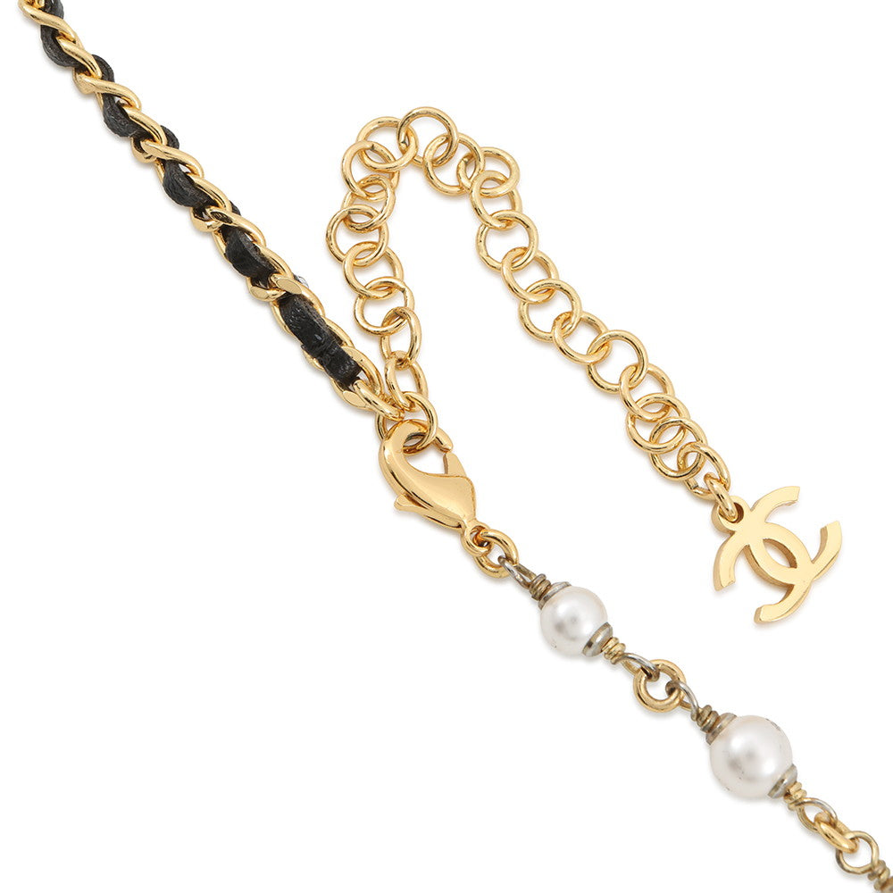 CHANEL CC Logo NecklaceABE732-B18632-NAAOL Gold Plated Rhinestone Faux Pearl Calf Leather