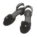CHANEL Camellia Pointed Toe Sandals BlackG45928 Velvet Size 39C