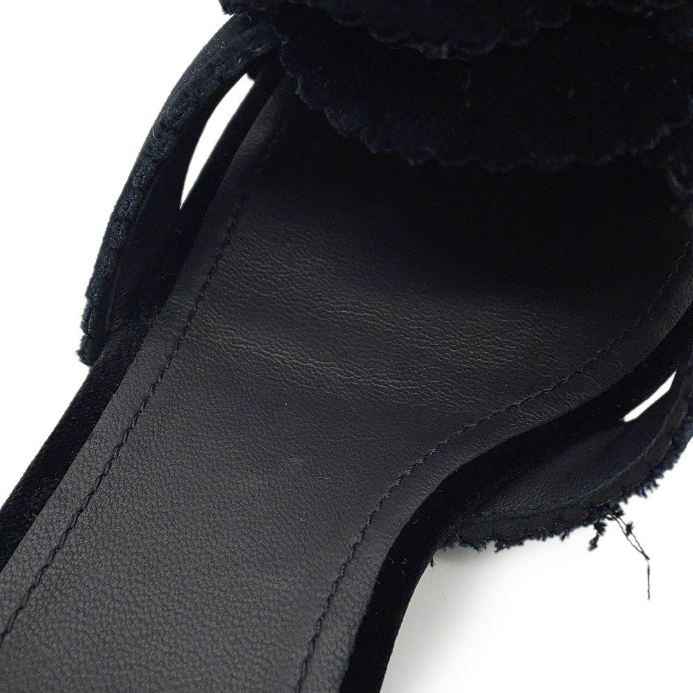 CHANEL Camellia Pointed Toe Sandals BlackG45928 Velvet Size 39C