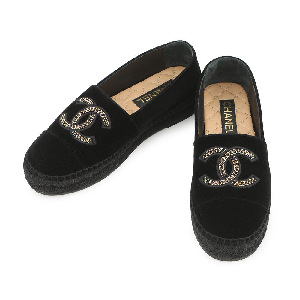 CHANEL CHANEL CC Logo Espadrilles BlackG45849 Velvet Raffia Size 39C