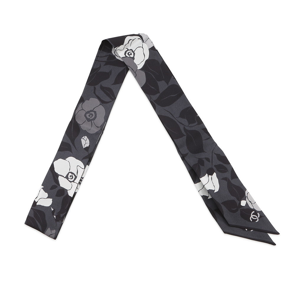 CHANEL Scarf Camellia CC Logo Gray/BlackAAB779-B23588-U8080 Silk100%