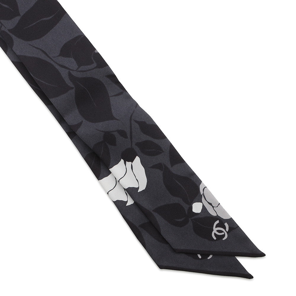 CHANEL Scarf Camellia CC Logo Gray/BlackAAB779-B23588-U8080 Silk100%