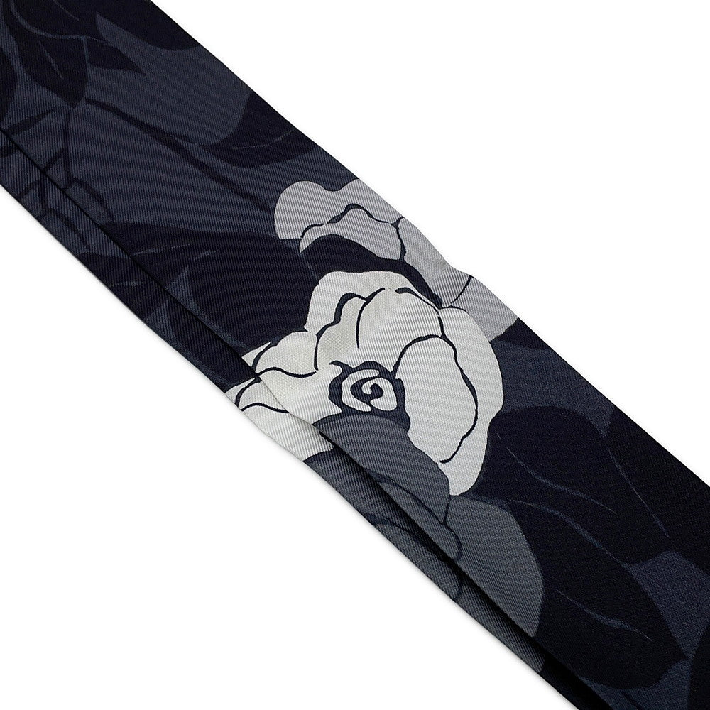 CHANEL Scarf Camellia CC Logo Gray/BlackAAB779-B23588-U8080 Silk100%