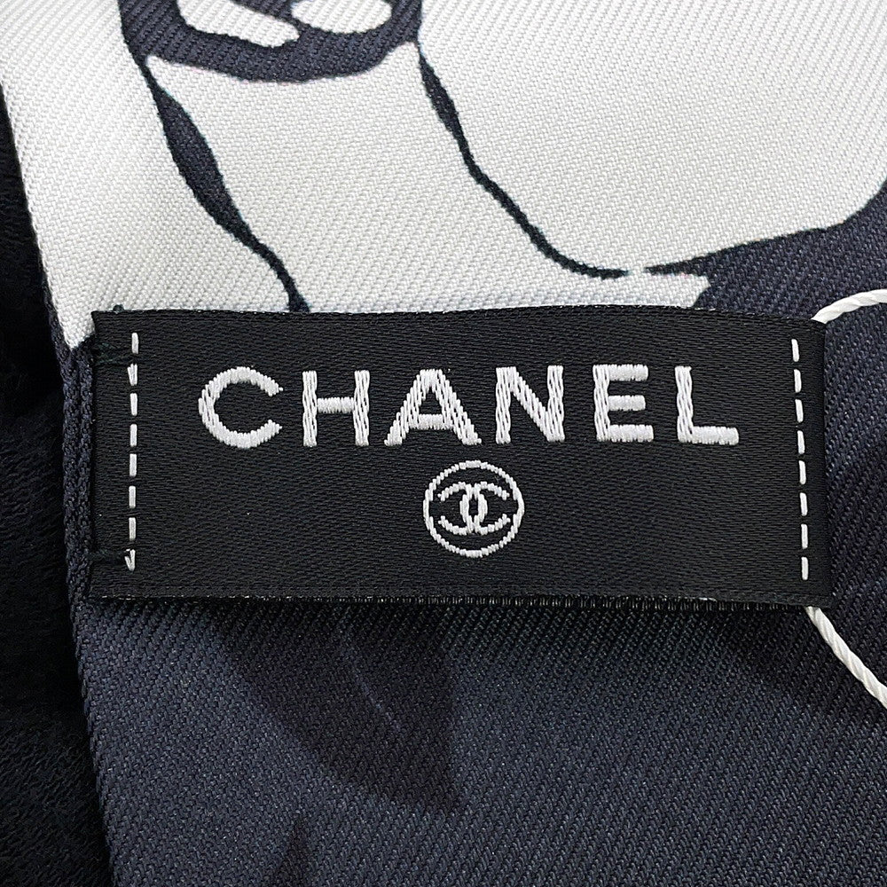 CHANEL Scarf Camellia CC Logo Gray/BlackAAB779-B23588-U8080 Silk100%